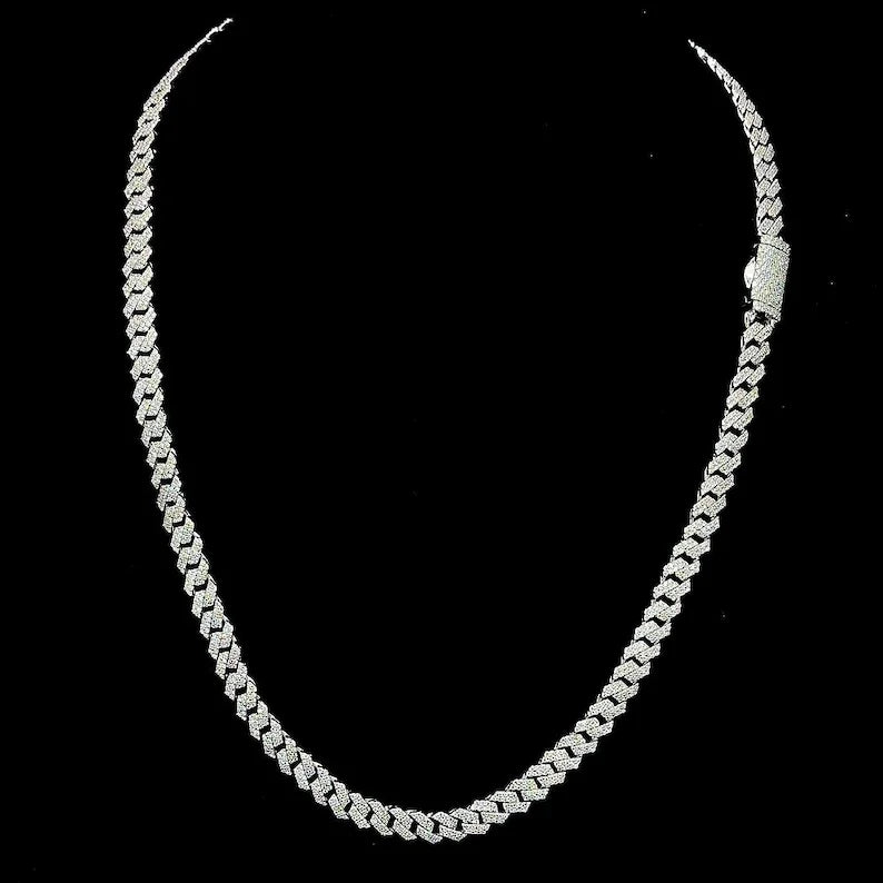 6MM 925 Sterling Silver Round Cut Moissanite Diamond Cuban Chain Necklace Iced Out Statement Gift for Hip Hop Party Jewelry