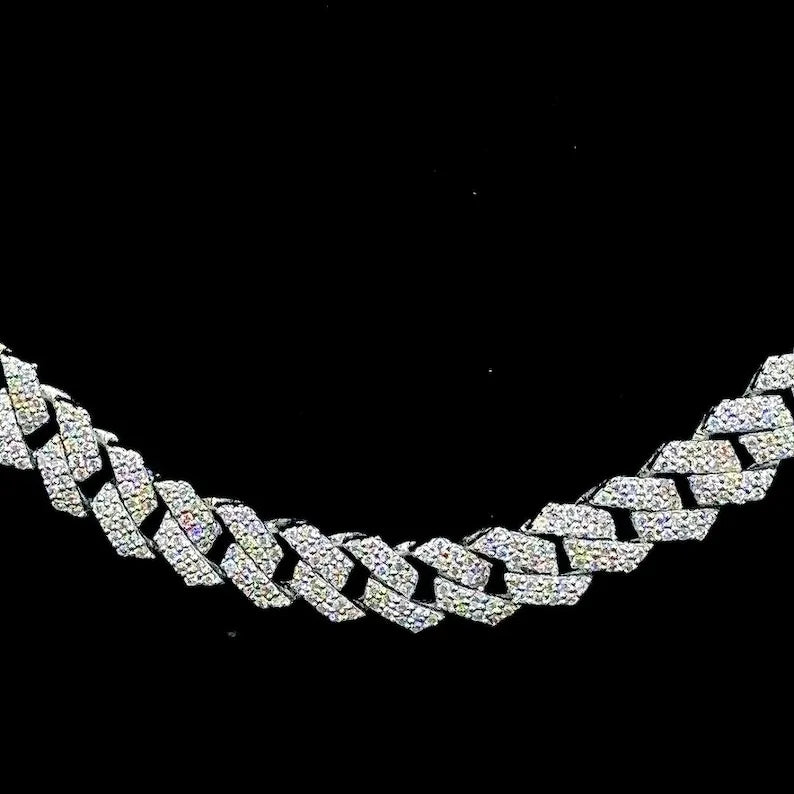 6MM 925 Sterling Silver Round Cut Moissanite Diamond Cuban Chain Necklace Iced Out Statement Gift for Hip Hop Party Jewelry