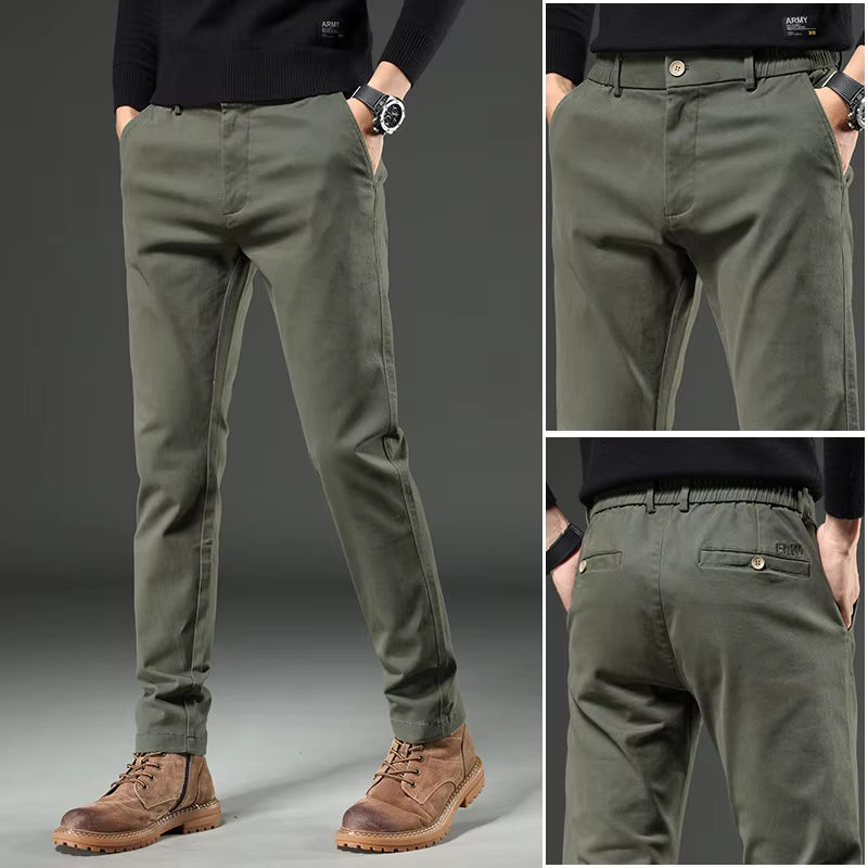 Men's Army Green Cotton Chino Business Pants - Julian's Menswear