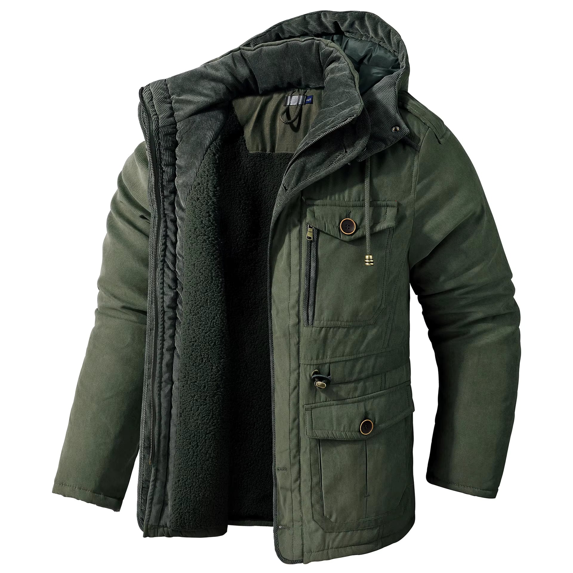 Army Green Hooded Puffer Trucker Jacket - Julian's Menswear