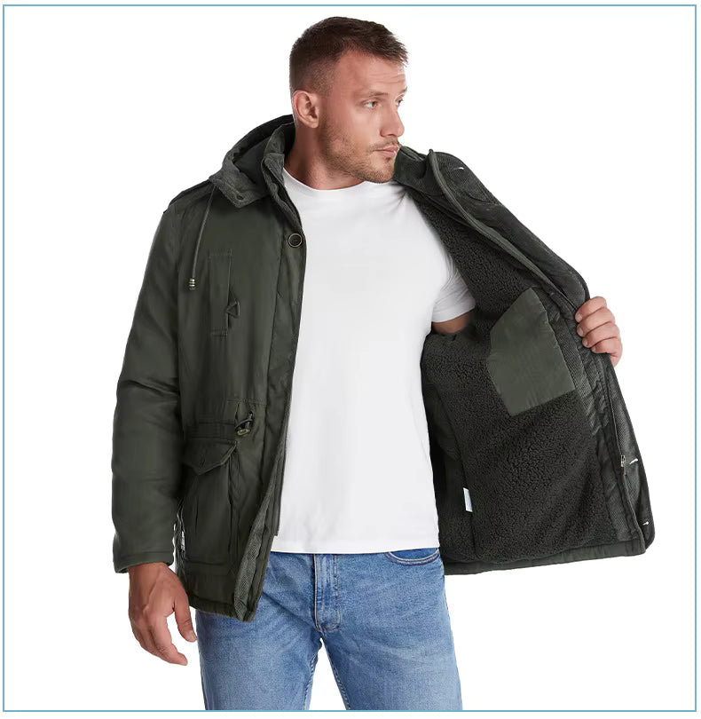 Army Green Hooded Puffer Trucker Jacket - Julian's Menswear