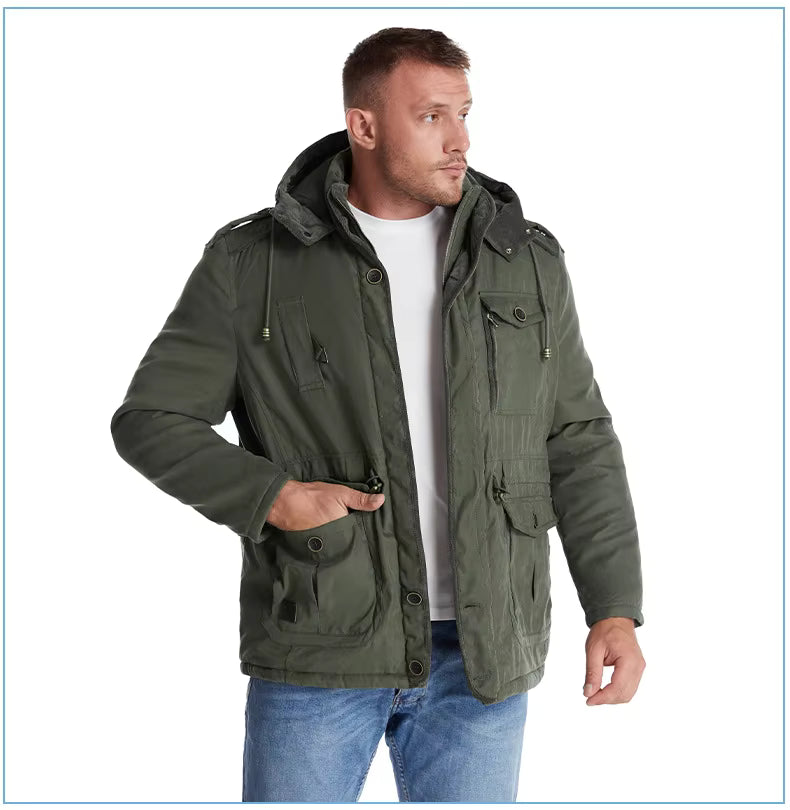 Army Green Hooded Puffer Trucker Jacket  - Julian's Menswear