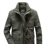 Julian's Menswear L Tan Men's Casual Padded Canvas Zip Jacket - Army Green/Tan