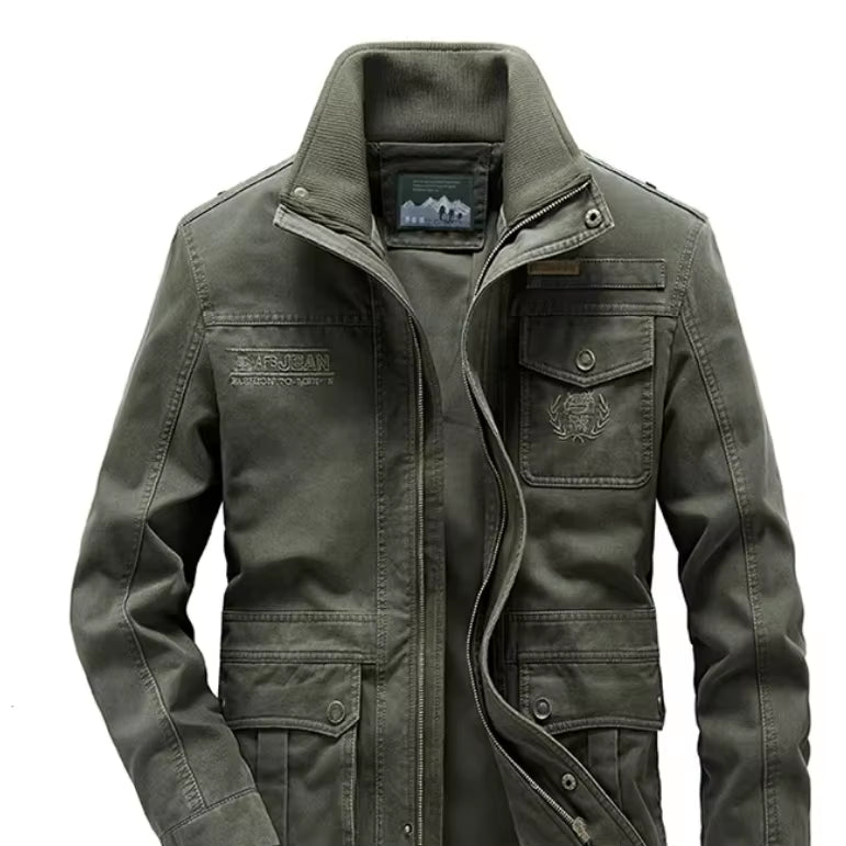 Julian's Menswear L Tan Men's Casual Padded Canvas Zip Jacket - Army Green/Tan