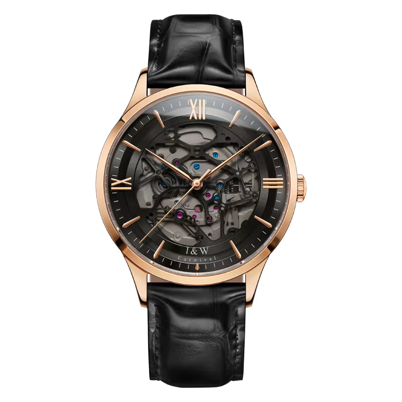 Julian's Menswear Multi-color Men's Carnival Skeleton Watch with Leather Strap and Sapphire Case