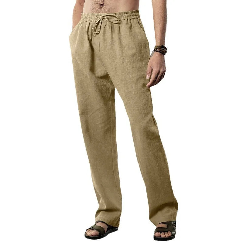 Beige Cotton Linen Pants