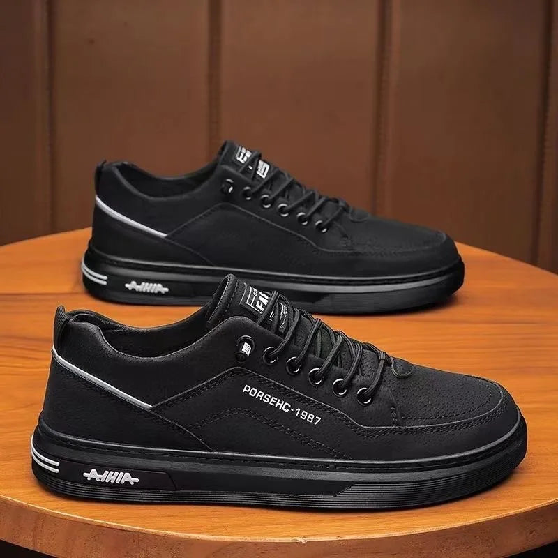 Men's Black Artificial Leather Lace-Up Sneakers - Julian's Menswear