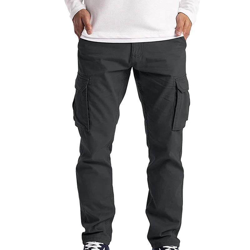 Men's Casual Black Cotton Cargo Pants 