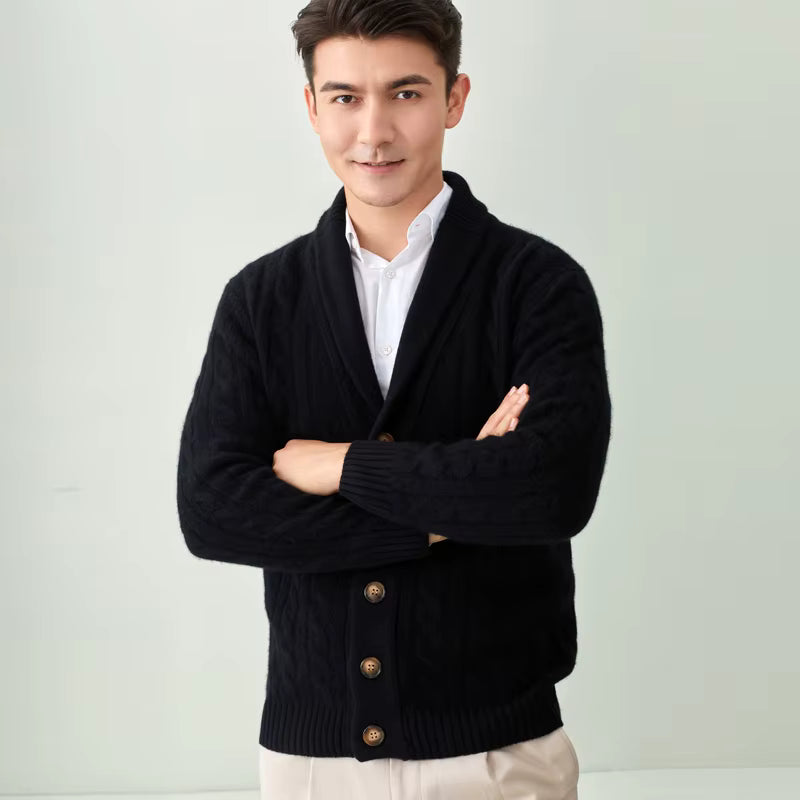 Black Men's Cashmere Wool V-Neck Sweater for Lasting Warmth & Style, Black/Gray/Camel, Sizes M-2XL Julian's Menswear