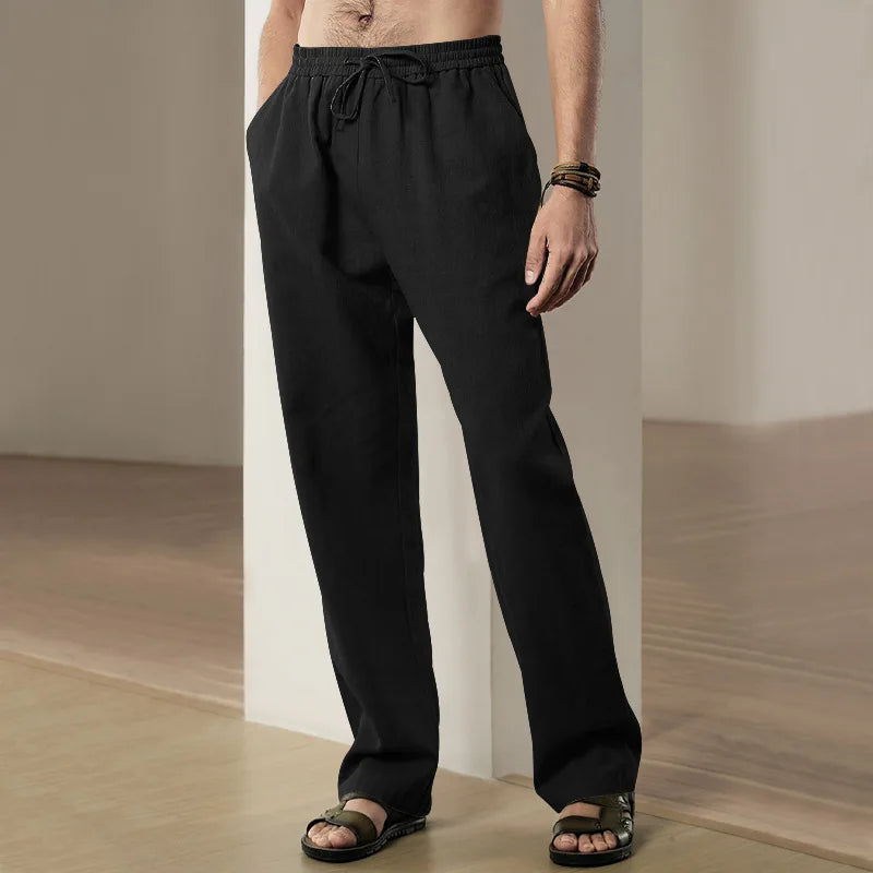 Black Cotton Linen Pants