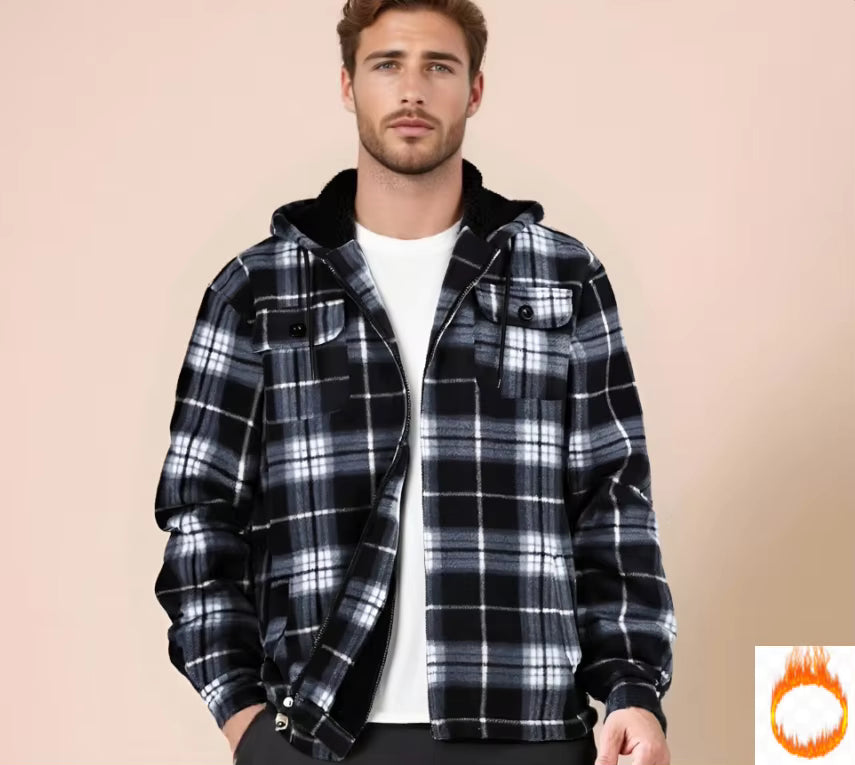 Julian's Menswear S Black Men's Woven Fleece Plaid Jacket - Reinforced Stitching - Stay Warm in Style!