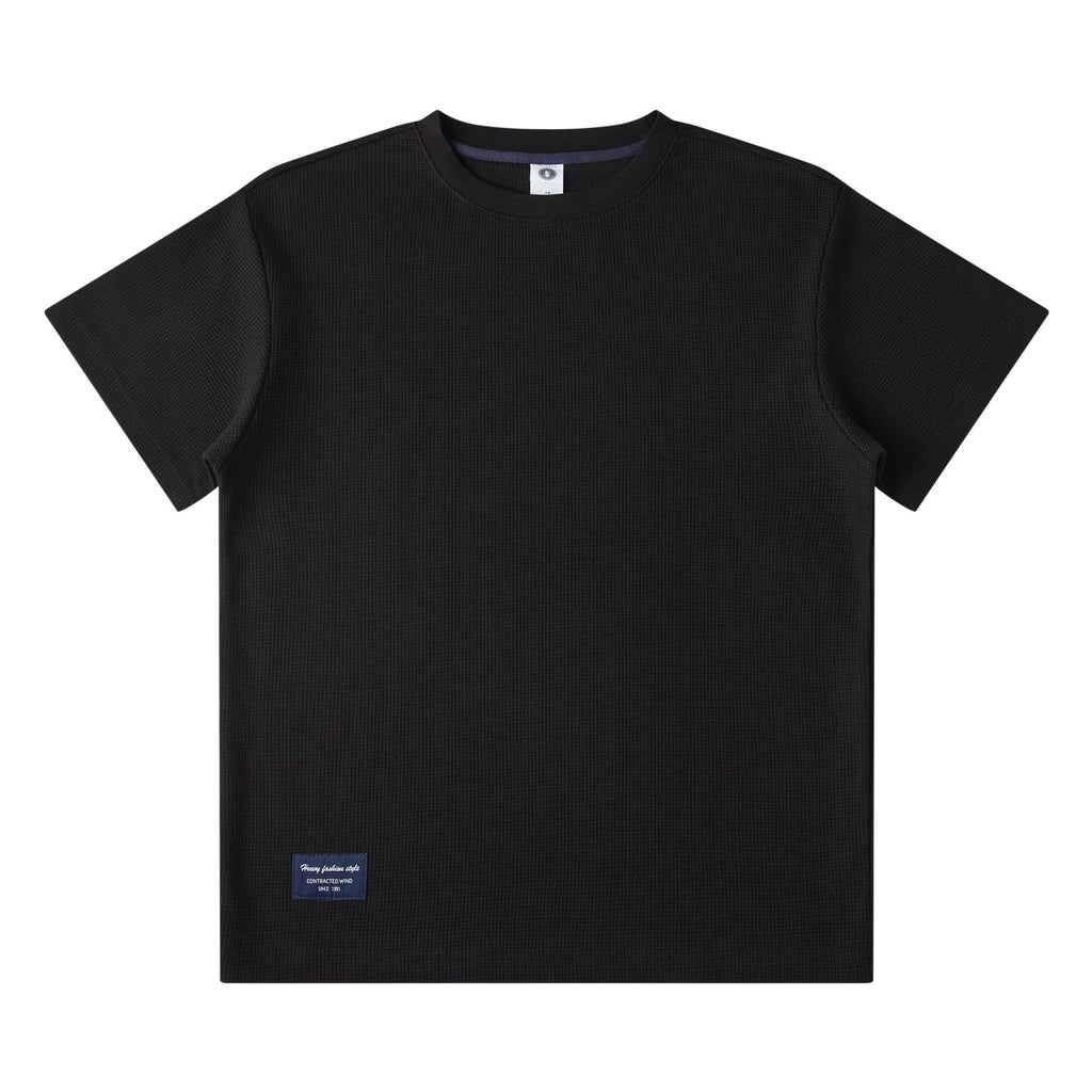 S Black Men's Heavyweight 280GSM Waffle Knit Tee - All-Day Comfort & Retro Style Julian's Menswear