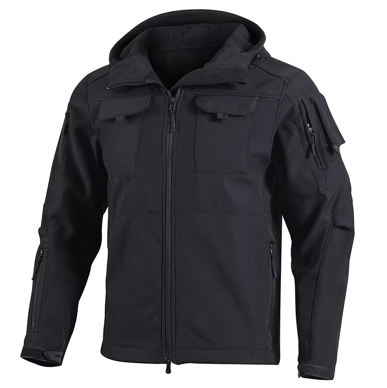 Julian's Menswear S Black Men's Hooded Waterproof Softshell Jacket with Polyester Fleece Lining - Green and Black, S to 4XL