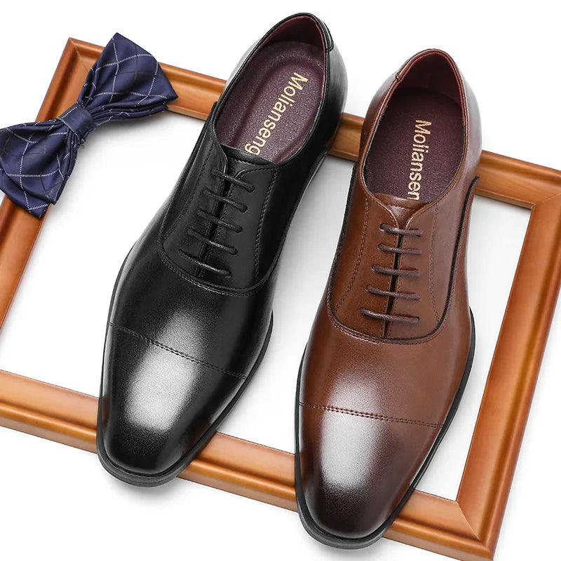Men's Classic Black and Brown Leather Dress Shoes - Julian's Menswear