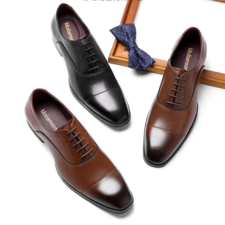 Men's Classic Brown and Black Leather Dress Shoes - Julian's Menswear