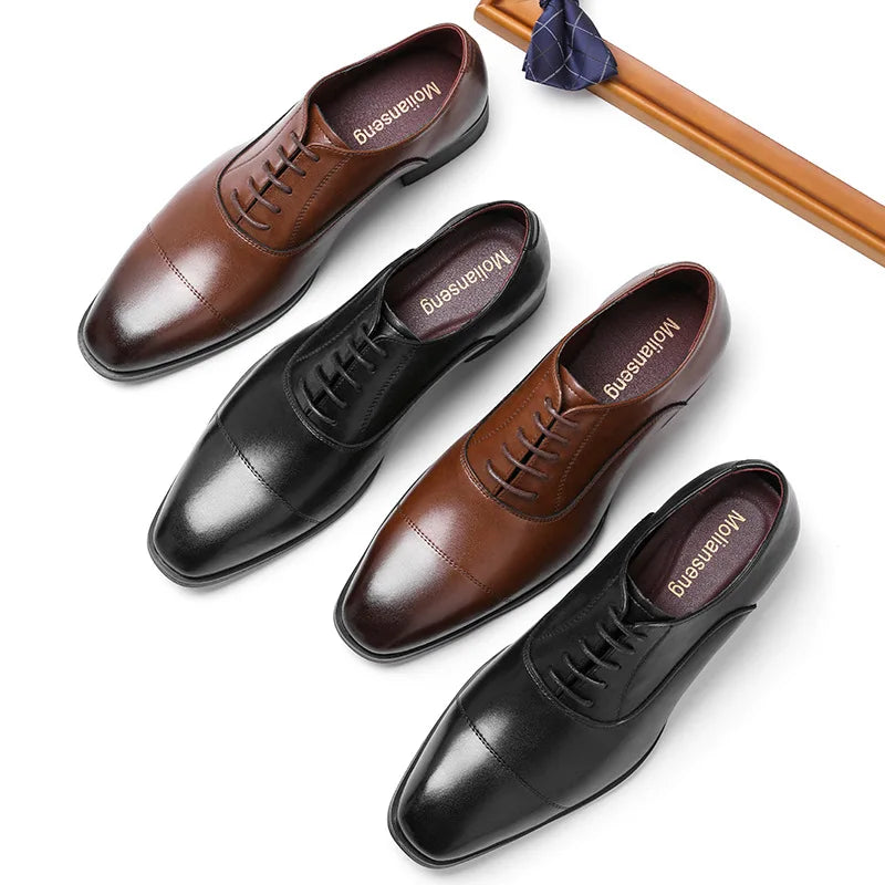 Men's Classic Brown and Black Leather Dress Shoes - Julian's Menswear