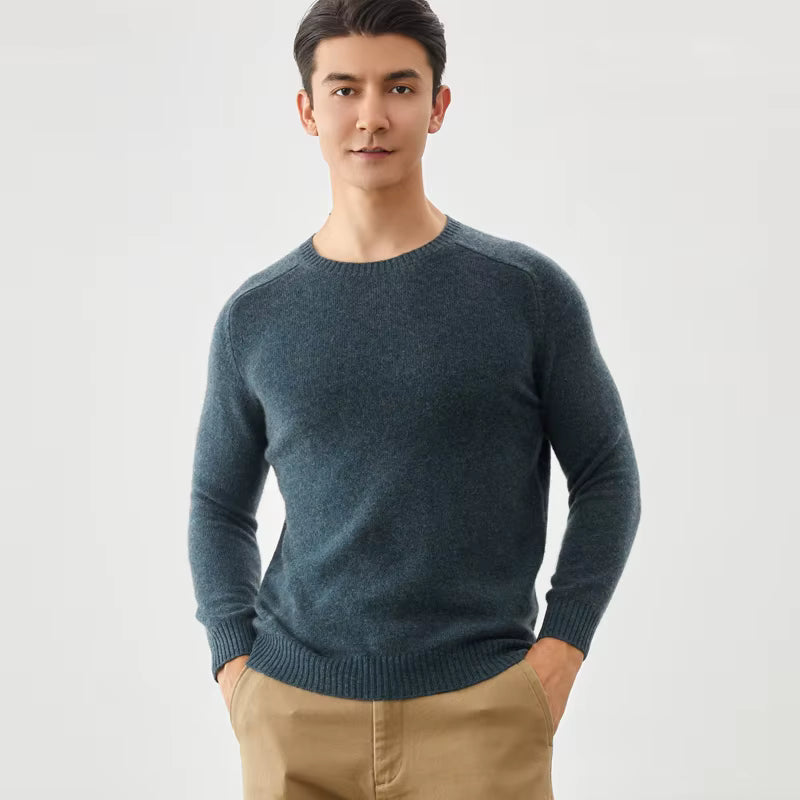 Julian's Menswear M Blue Men's Cashmere O-Neck Pullover Sweater- Ultimate Comfort & Style