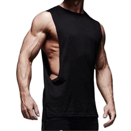 Men's Casual Black Cotton Crew Tank Top - Julian's Menswear