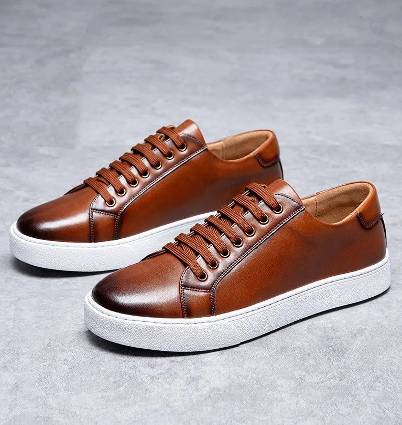 Men's Brown Genuine Leather Sneaker Dress Shoes 1