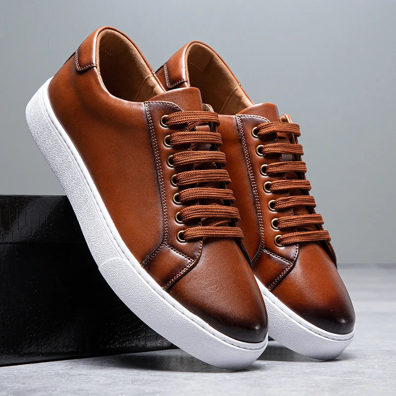 Men's Brown Genuine Leather  Sneaker Dress Shoes - Julian's Menswear
