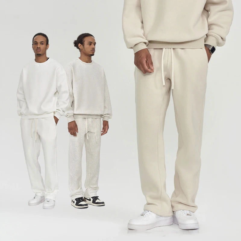Men's Casual Cream and White Fleece Sweatpants - Julian's Menswear