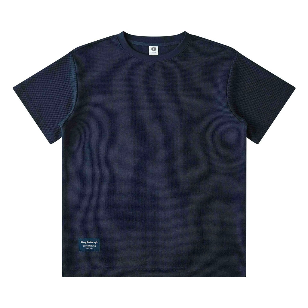 S Dark Blue Men's Heavyweight 280GSM Waffle Knit Tee - All-Day Comfort & Retro Style Julian's Menswear