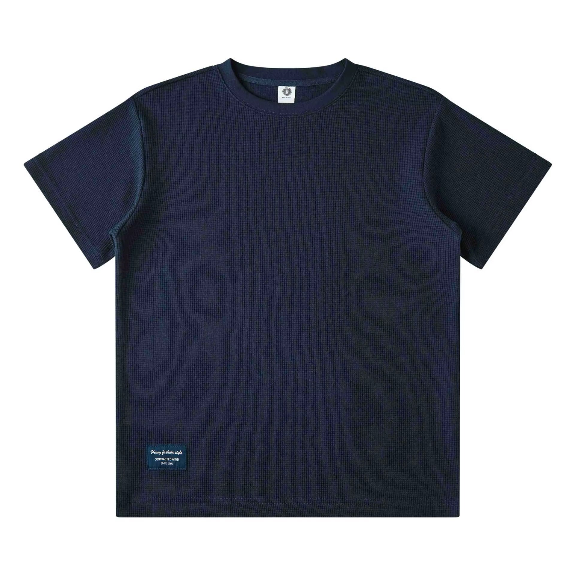 S Dark Blue Men's Heavyweight 280GSM Waffle Knit Tee - All-Day Comfort & Retro Style Julian's Menswear