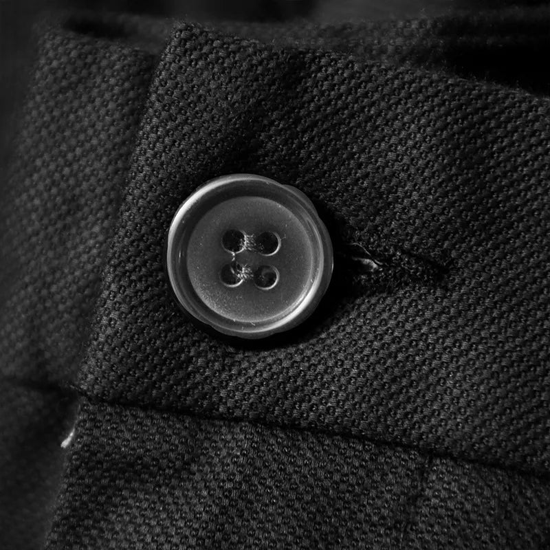 Close-up of a button and Black fabric for Mens Chinos Casual Pants