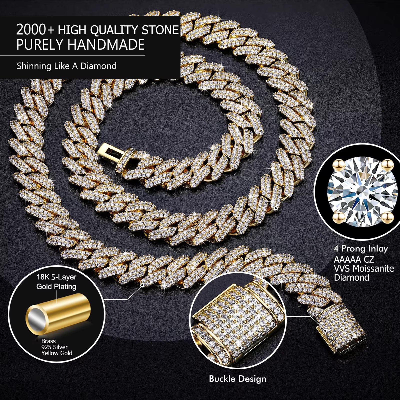 Julian's Menswear Rose Gold 20 Inches Men's Brass Cuban Link Chain Necklace