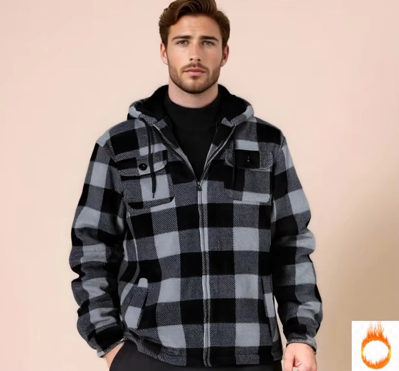 Julian's Menswear S Gray Men's Woven Fleece Plaid Jacket - Reinforced Stitching - Stay Warm in Style!