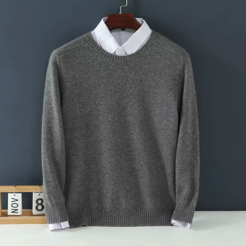 Julian's Menswear M Gray Men's Cashmere O-Neck Pullover Sweater- Ultimate Comfort & Style