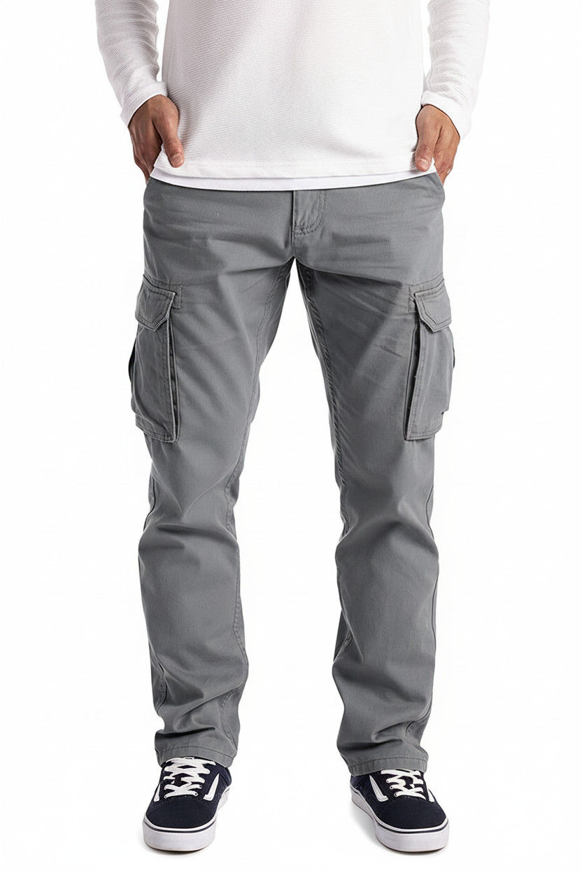 Men's Casual Gray Cotton Cargo Pants 