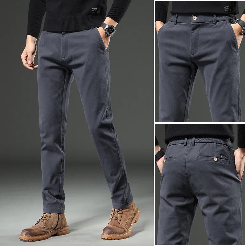 Men's Gray Cotton Chino Business Pants - Julian's Menswear
