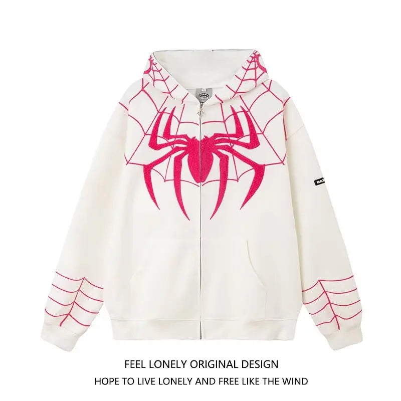 Embroidered Zipper Cardigan Sweater Male and Female Models Autumn Lovers Oversized Marvel Hero Street Spider Hoodie
