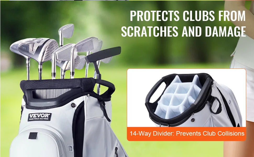 VEVOR Golf Cart Bag with 14 Way Organizer Divider Top, 36' 13 Pockets Premium Nylon Cart Bag, Durable Golf Bags with Handles