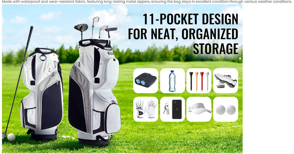 VEVOR Golf Cart Bag with 14 Way Organizer Divider Top, 36' 13 Pockets Premium Nylon Cart Bag, Durable Golf Bags with Handles
