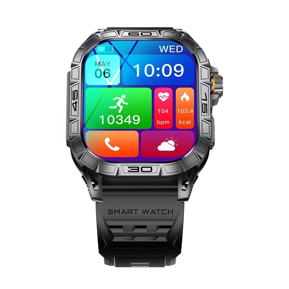 New 1.96 Inch AMOLED HD Screen BT Calling Smartwatch Outdoor Fitness Bracelet Heart Rate Sport Smart Watch K63 for Men