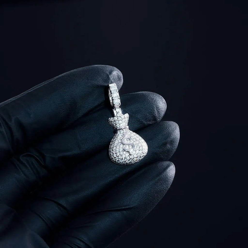 2026 New Moneybag Iced Out Pendant Hip Hop Jewelry Spark 0.1ct Vs Moissanite Custom 925sliver Dollars Pendant Necklace