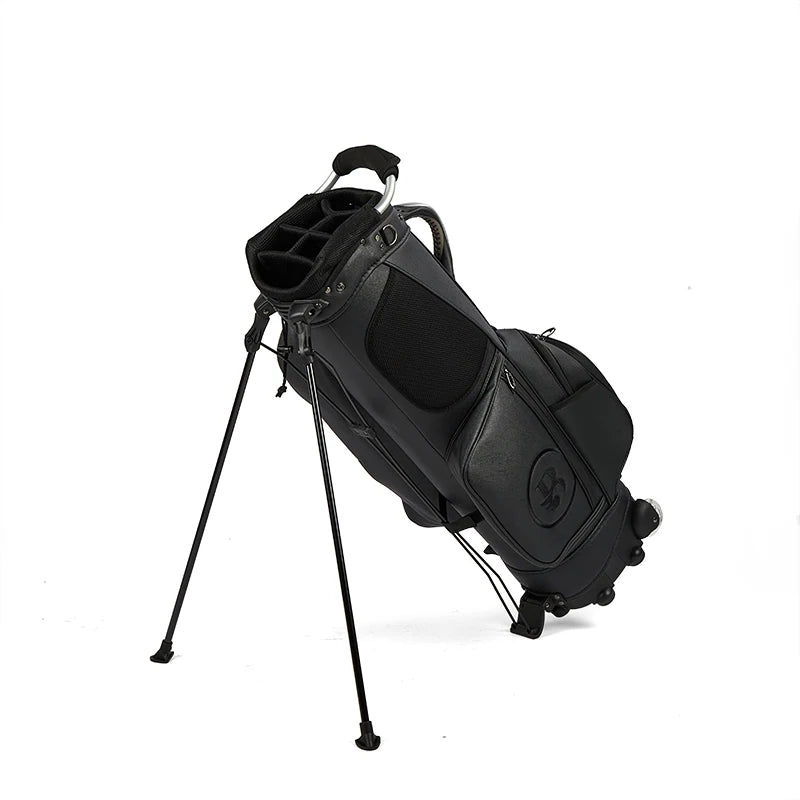 Six Divider Pu Leather Waterproof Golf Stand Bag Custom Lightweight Stand Golf Club Bags with Two Wheels