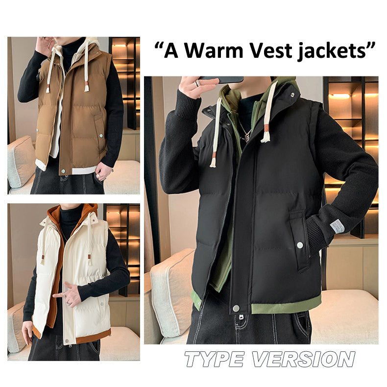Men's Colorblock Hooded Puffer Vest - Two-Piece Winter Outerwear