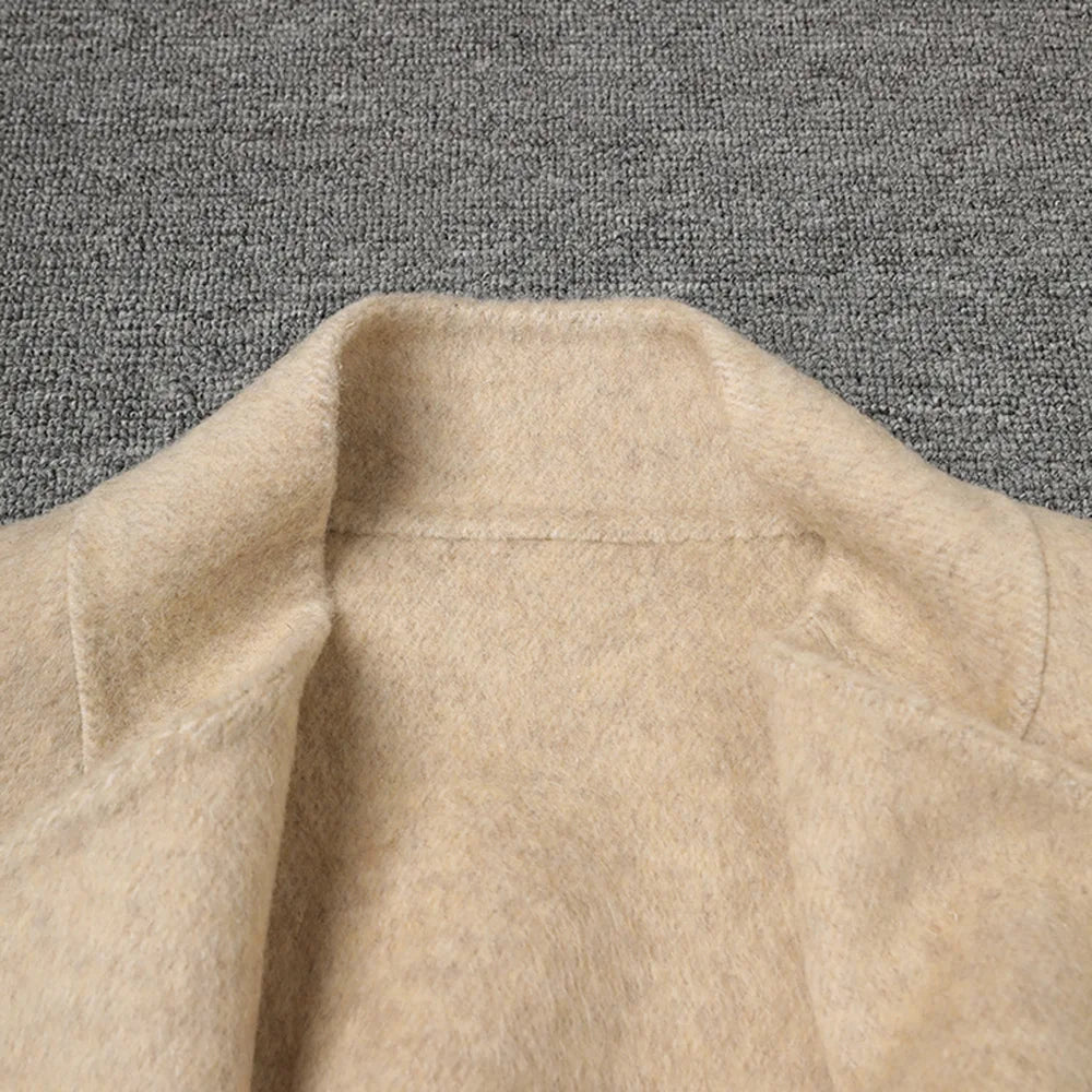 AIMEISI High End Elegant Warm 70% Wool Oblique Collar Long Trench Cashmere Coats for Women Winter Coat