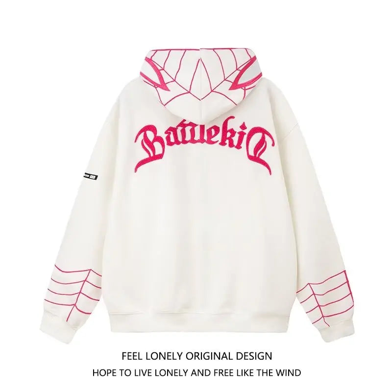 Embroidered Zipper Cardigan Sweater Male and Female Models Autumn Lovers Oversized Marvel Hero Street Spider Hoodie