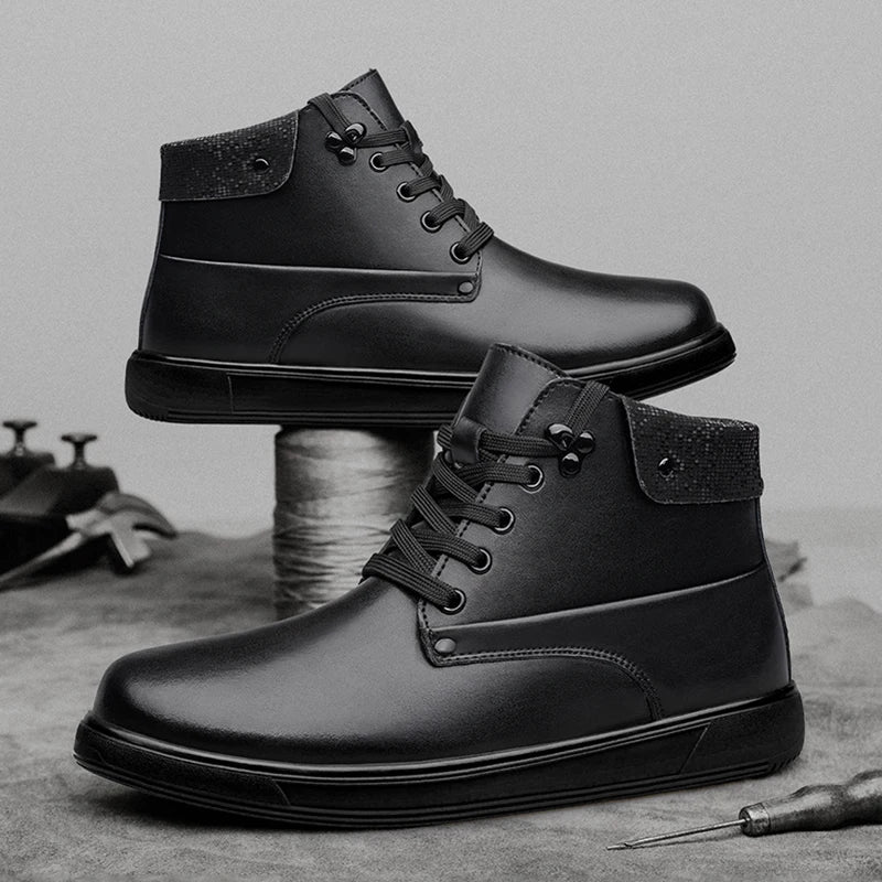 Men's Fleece-Lined Leather Chukka Boots - Derby Business Ankle Boots