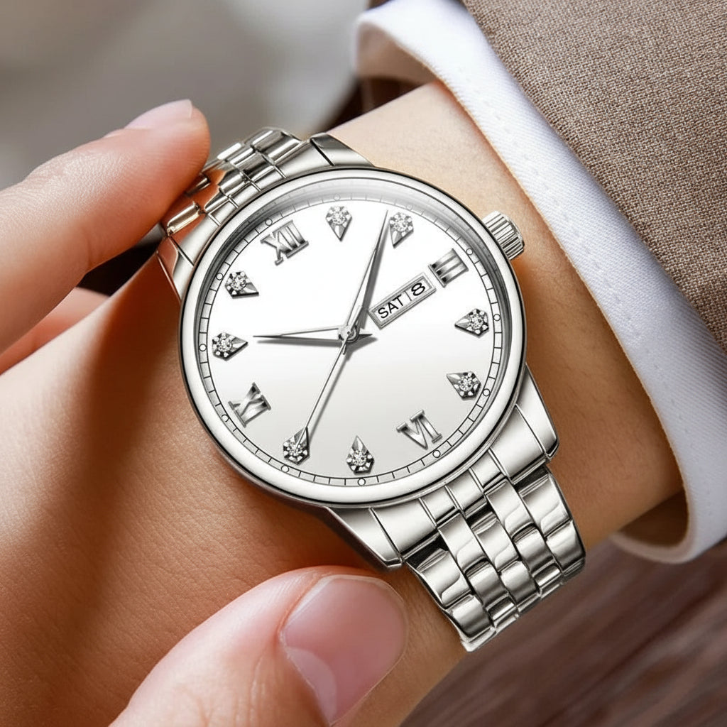 Stainless Steel Couple's Quartz Watches