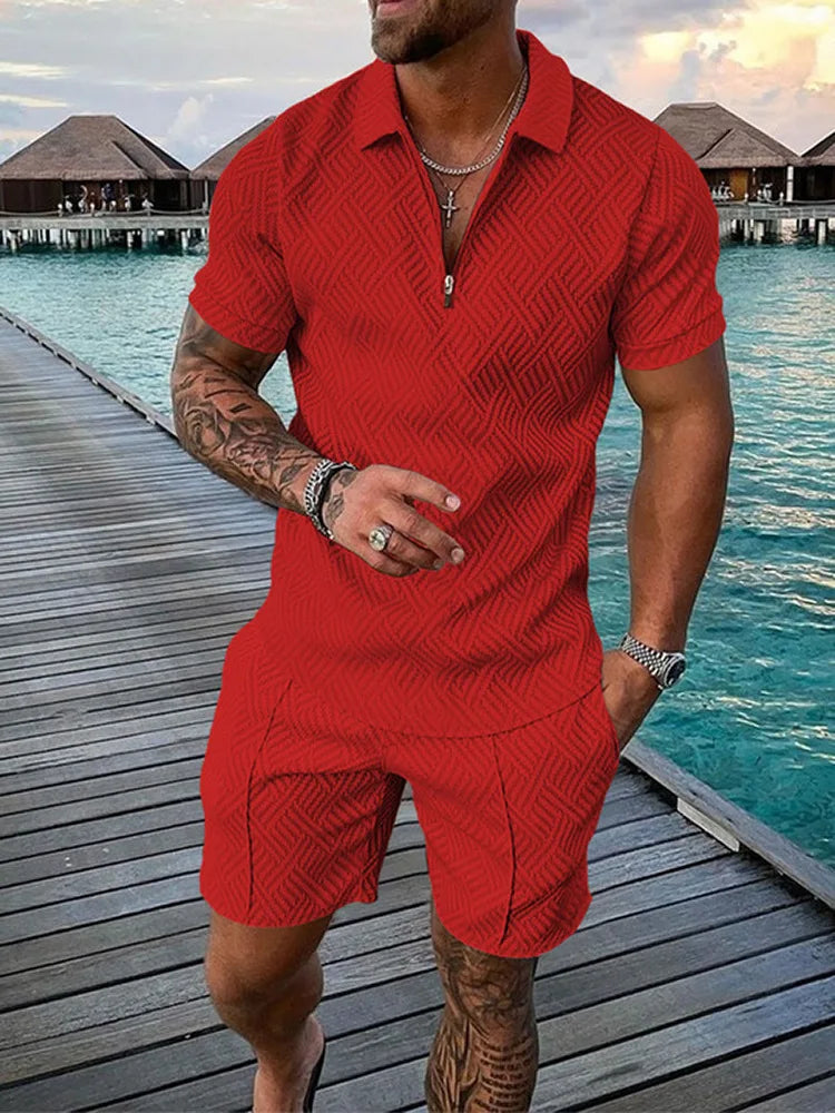 Wholesale Casual Shirt Set Summer Printed Short-sleeved Shirt Shorts Set Men Polo Shirt Set