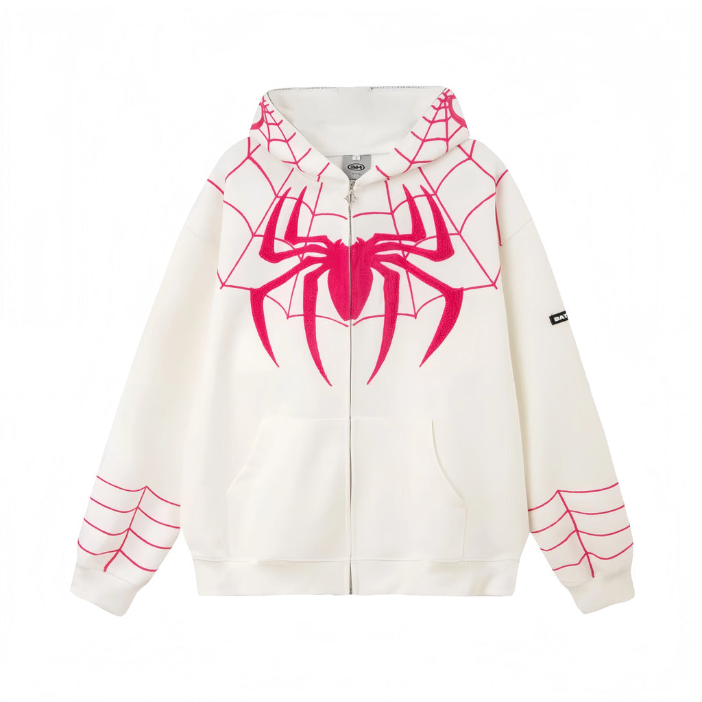 Embroidered Zipper Cardigan Sweater Male and Female Models Autumn Lovers Oversized Marvel Hero Street Spider Hoodie