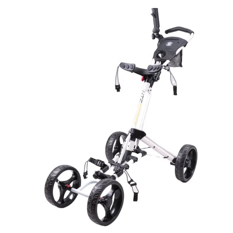 Newest Small Folding Four Eva Foam Wheels Golf Push Pull Cart High Quality Aluminum Black Golf Trolley for Driving Range