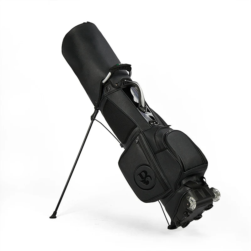 Six Divider Pu Leather Waterproof Golf Stand Bag Custom Lightweight Stand Golf Club Bags with Two Wheels