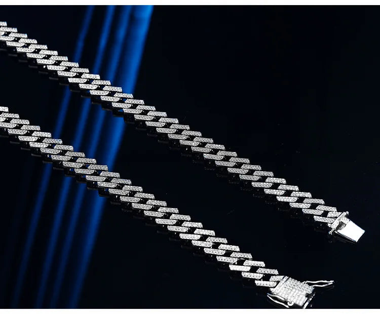 Hip Hop Jewelry 10mm White Gold Rhodium Plated 925 Sterling Silver Cuban Chain Necklace Zirconia Iced Out Miami Chain Necklace