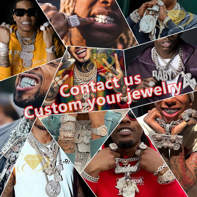 Hiphop Pearl Necklace 925 Silver Moissanite Spiked Pearl Cuban Chain Gold Plated Moissanite Miami Cuban Link